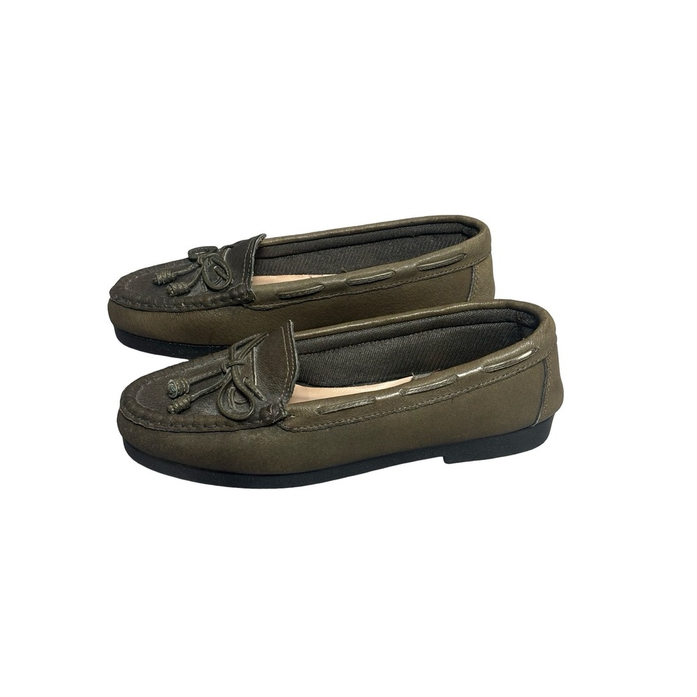 Marquise Women Leather Moccasin Loafers Size 7.5 M Olive Green Tassel